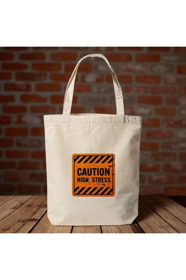 Caution Stress Written Cloth Shoulder Bag - Funny Design, 35X40 cm