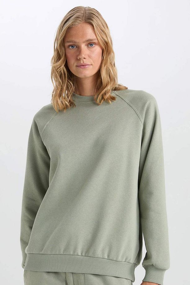 Oversize Geniş Kalıp Bisiklet Yaka Kalın Basic Düz Casual Sweatshirt V2697AZ24WN - 1