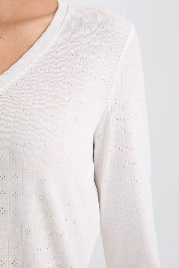 Pijama Takımı V Yaka Uzun Kollu Basic Düz Üst Kareli Beli Lastikli Alt-Fall in Love C5438AX24AU - 5