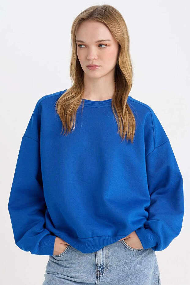 Coool Oversize Geniş Kalıp Bisiklet Yaka Basic Düz Sweatshirt (25 WN) - 1