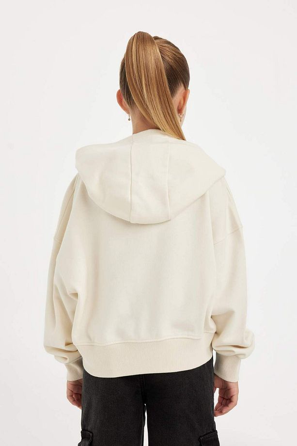 Kız Çocuk Oversize Geniş Kalıp Kapüşonlu İşlemeli Sweatshirt D2885A824WN - 6