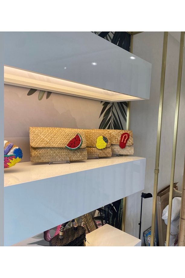 Flamingo Applique Clutch El Yapımı Hasır El Çantası - 5