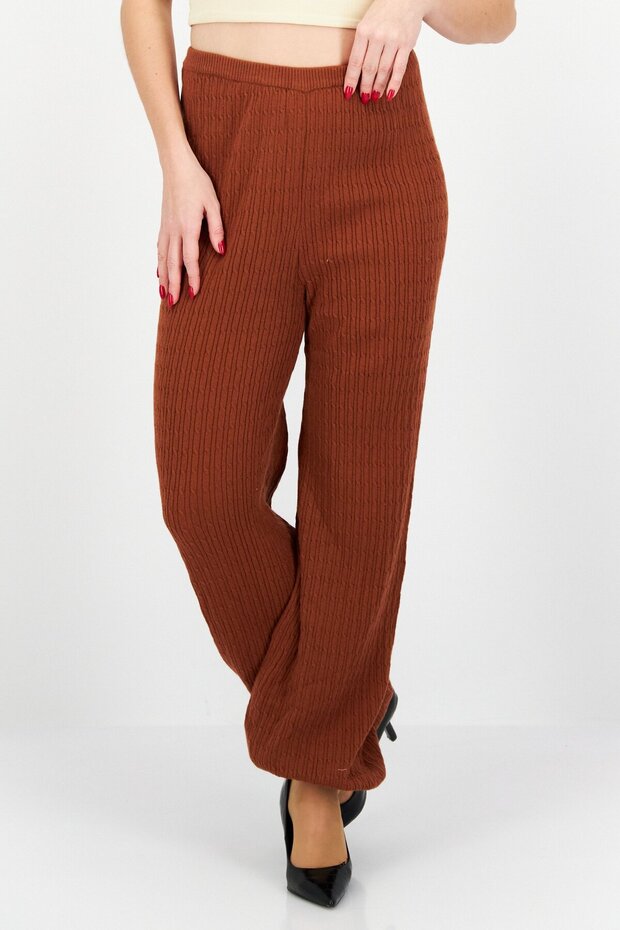 Women Knitted Pull-On Jogger Pants, Brown