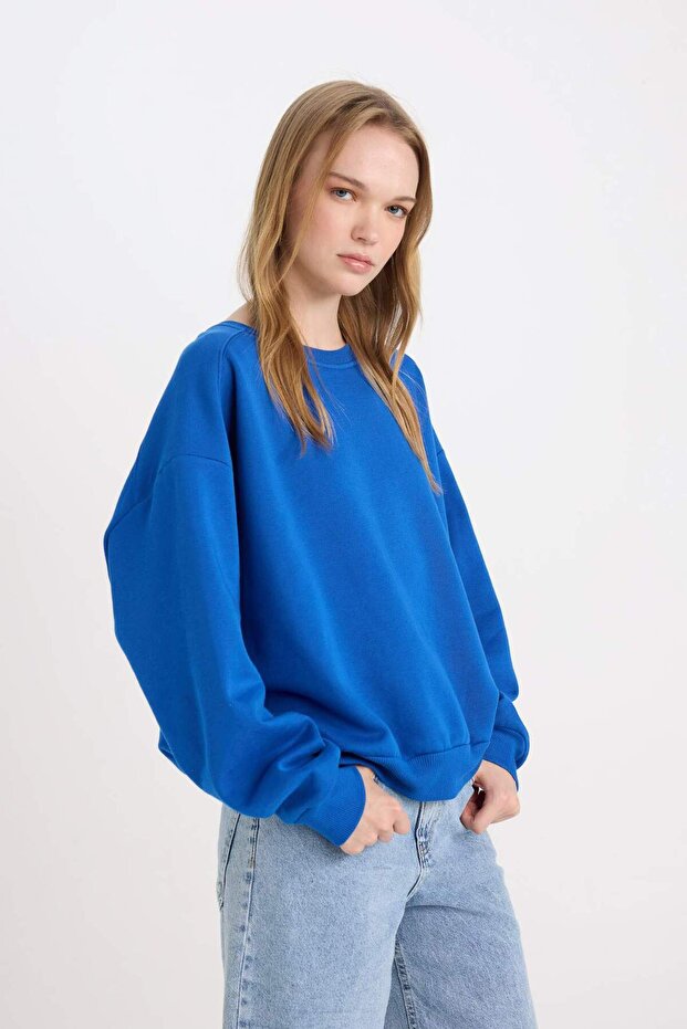 Coool Oversize Geniş Kalıp Bisiklet Yaka Basic Düz Sweatshirt (25 WN) - 4