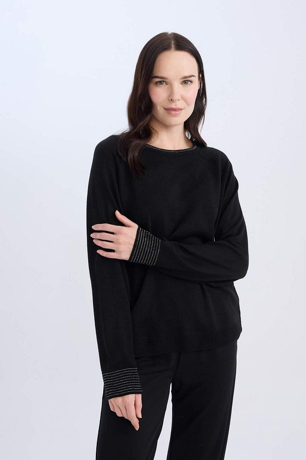 Regular Fit Bisiklet Yaka Simli Triko Kazak Tunik D1580AX24WN - 3