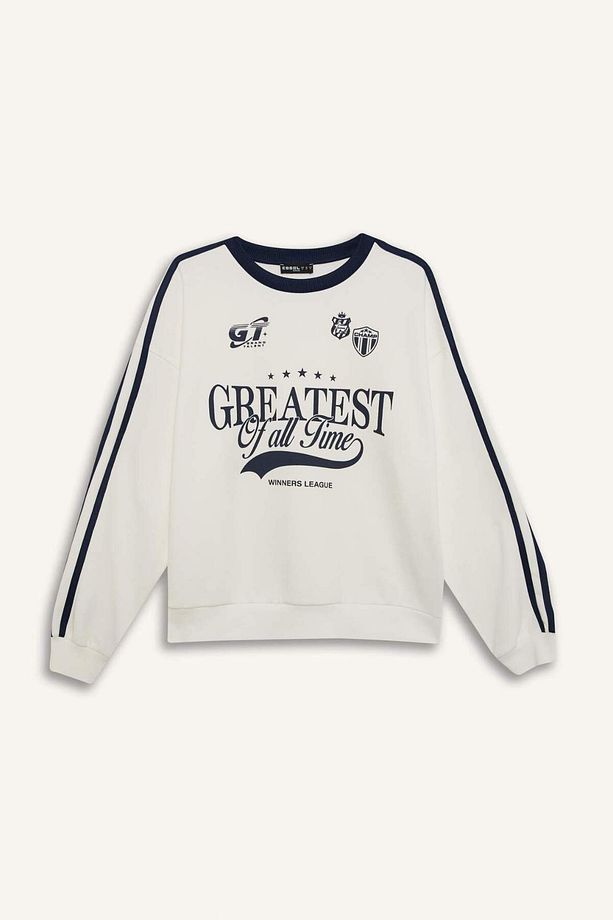 Coool Oversize Geniş Kalıp Bisiklet Yaka Baskılı Kalın Sweatshirt D5957AX24WN - 7