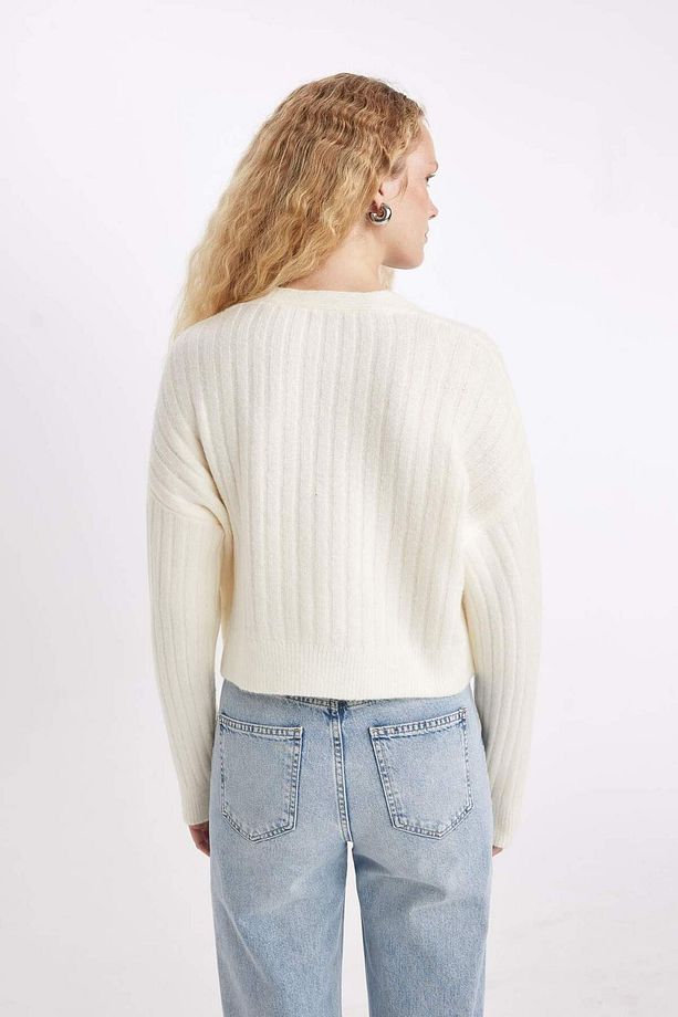 Regular Fit V Yaka Basic Düz Düğmeli Triko Hırka R1389AZ24WN - 6