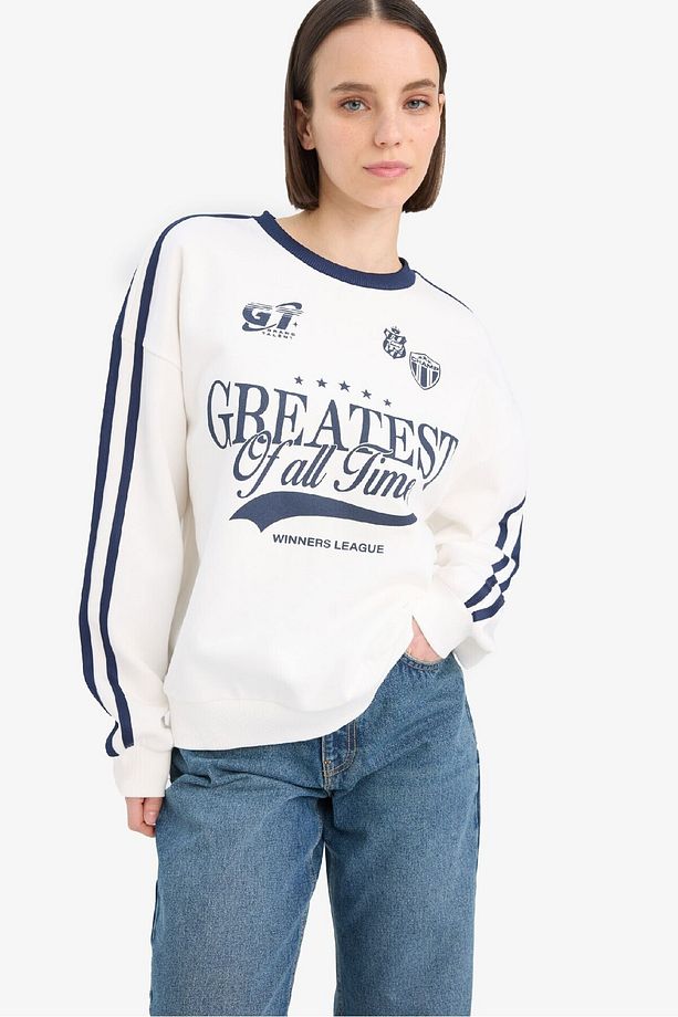 Coool Oversize Geniş Kalıp Bisiklet Yaka Baskılı Kalın Sweatshirt D5957AX24WN - 3