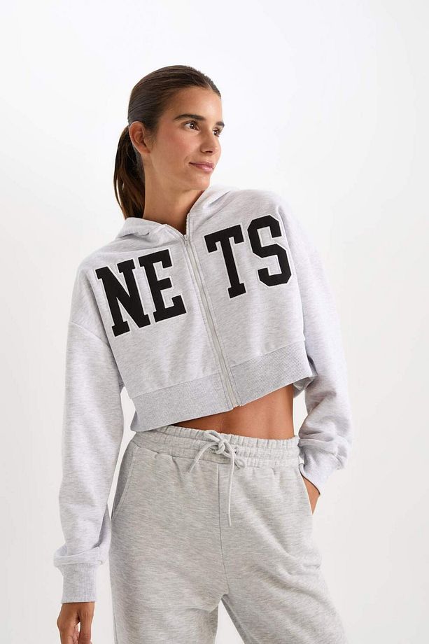 DeFactoFit NBA Brooklyn Nets Crop Kalın Fermuarlı Sweatshirt D2362AX24AU - 4
