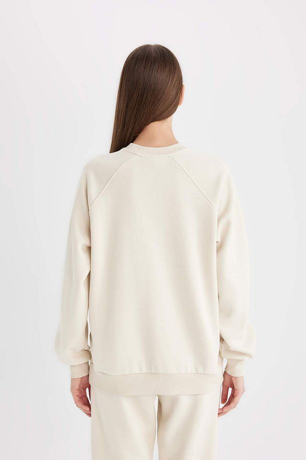Oversize Geniş Kalıp Bisiklet Yaka Kalın Basic Düz Casual Sweatshirt V2697AZ24WN - 6
