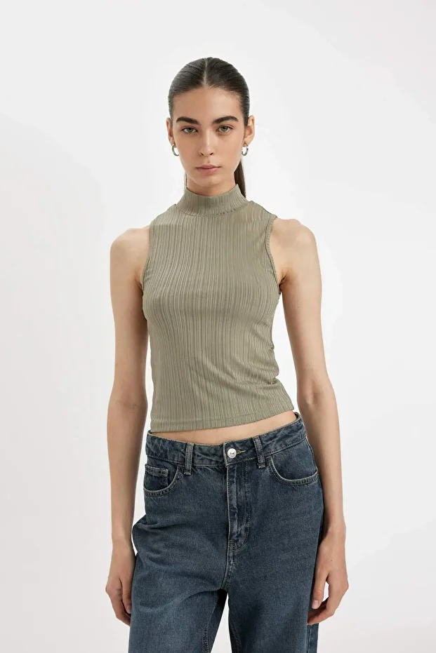 Slim Fit Dar Kesim Yarım Balıkçı Yaka Fitilli Kaşkorse Smart Atlet C7703AX24AU - 4