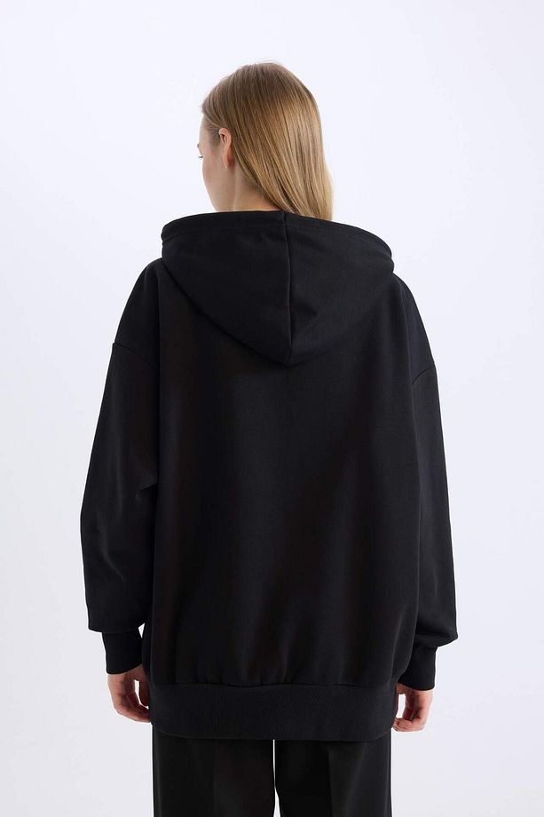 Oversize Geniş Kalıp Kapüşonlu Cepli Basic Düz Fermuarlı Sweatshirt V4233AZ24WN - 6