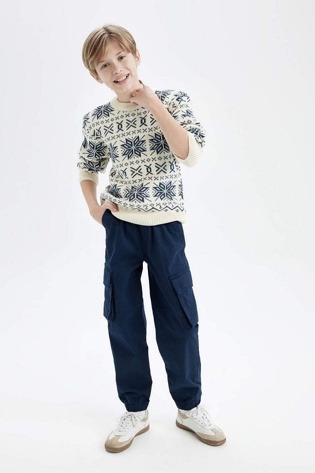Erkek Çocuk Kargo Cepli Beli Bağcıklı Lastikli Paça Jogger Paça Gabardin Pantolon C6623A824AU - 5