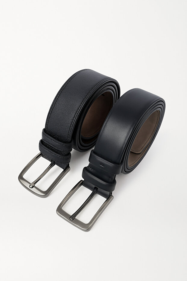 Men's Belt Black 2-Piece Jeans and Fabric Trouser Belt