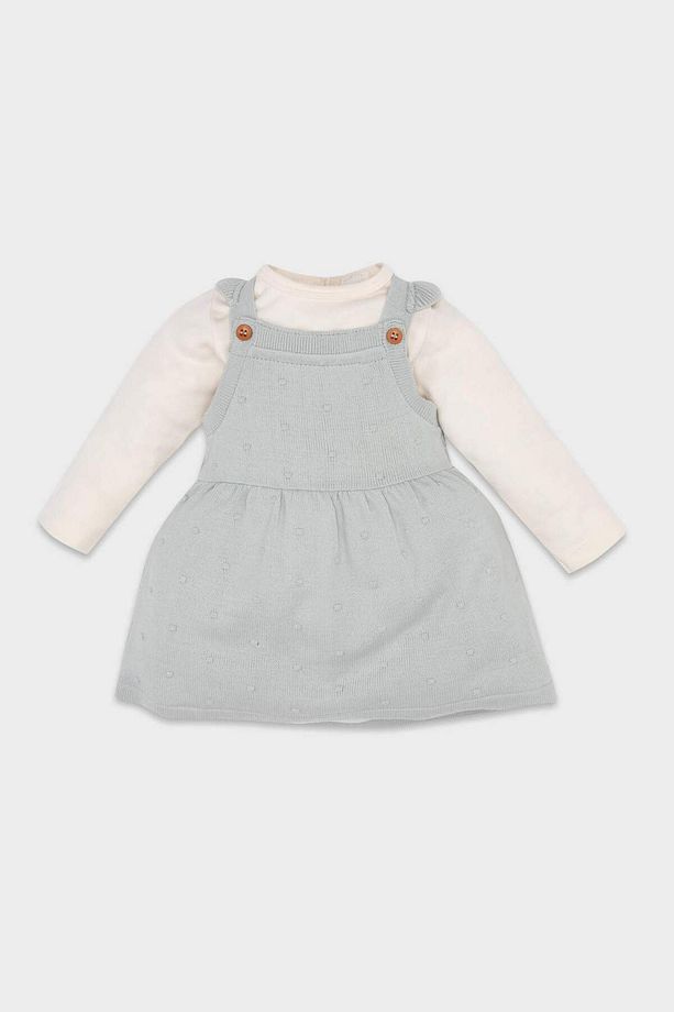 Kız Bebek 2'li Takım Yarım Balıkçı Yaka Uzun Kollu Tişört Salopet Elbise C9752A524AU - 1