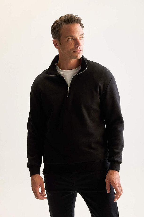 3 İplik Pamuklu Şardonlu İçi Polarlı Comfort Regular Fit Rahat Kalıp Dik Yaka Fermuarlı Kalın Sweats - 3
