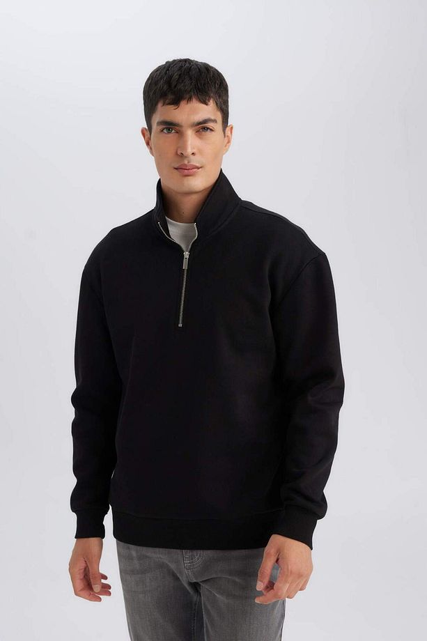 3 İplik Pamuklu Şardonlu İçi Polarlı Comfort Regular Fit Rahat Kalıp Dik Yaka Fermuarlı Kalın Sweats - 8