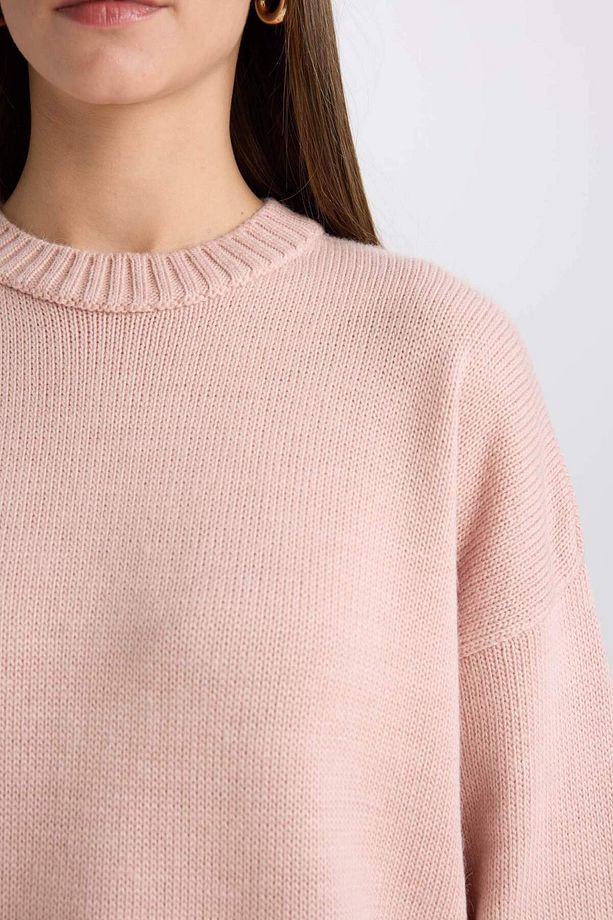 Oversize Geniş Kalıp Bisiklet Yaka Basic Düz Triko Kazak D0036AX24WN - 5