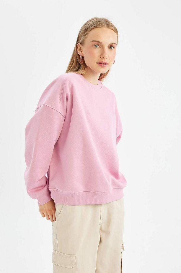 Coool Oversize Geniş Kalıp Bisiklet Yaka Kalın Basic Düz Sweatshirt A4177AX24WN - 3