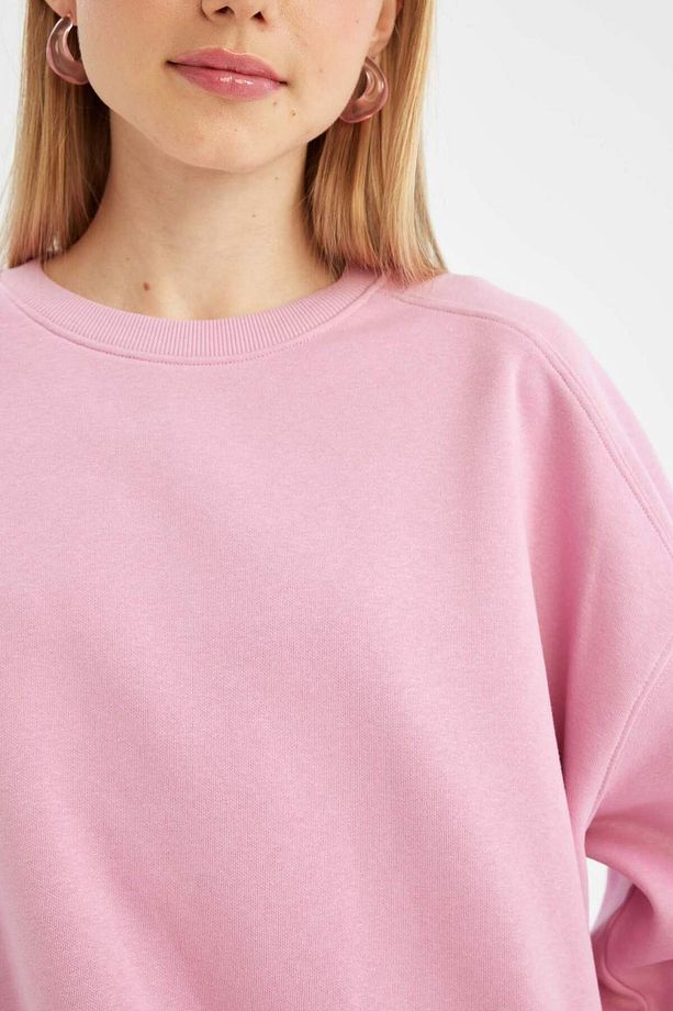 Coool Oversize Geniş Kalıp Bisiklet Yaka Kalın Basic Düz Sweatshirt A4177AX24WN - 4