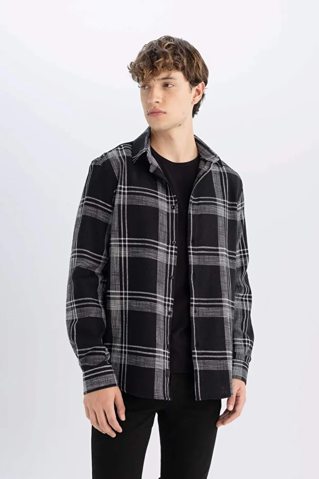 %100 Pamuk Regular Fit Kareli Oduncu Flanel Uzun Kollu Gömlek D6727AX24AU - 4