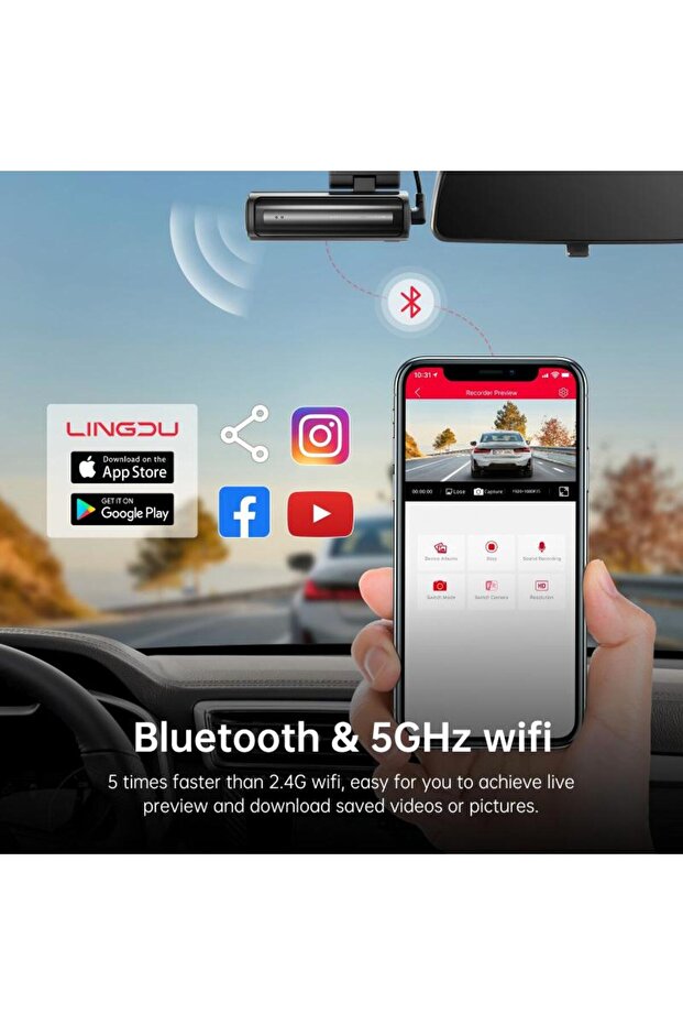 كاميرا LINGDU Dash Cam Bluetooth Car Dash Cam 5K Dash Cam أمامية وخلفية داخلية مع نظام تحديد المواقع العالمي (GPS) وشبكة WiFi 5G - 3