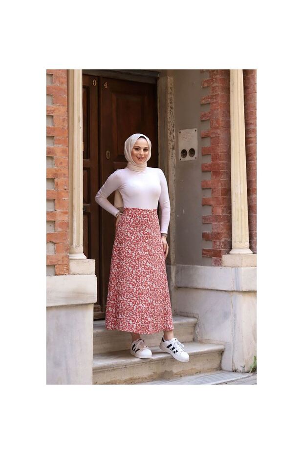 Düğmeli Viscon Etek Kiremit - 2