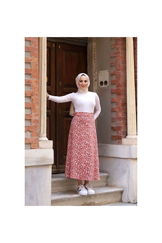 Düğmeli Viscon Etek Kiremit - 1