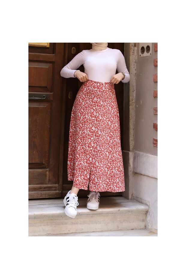 Düğmeli Viscon Etek Kiremit - 7