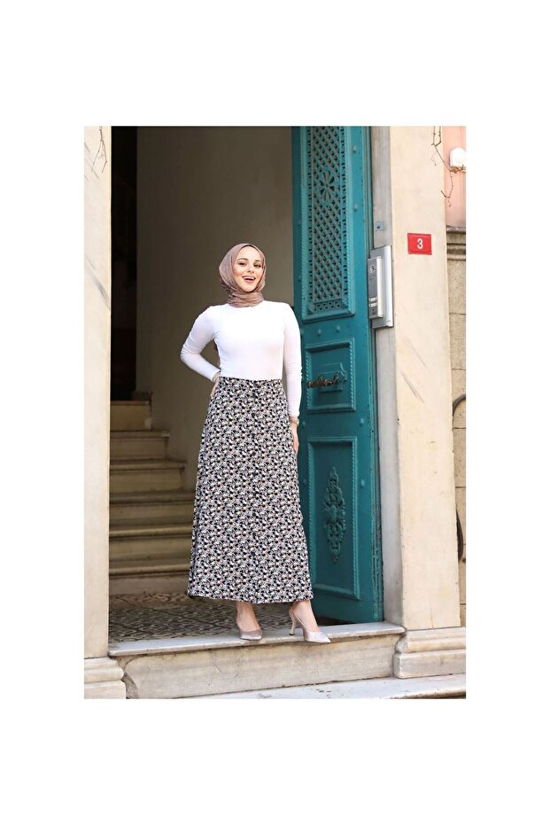 تنورة فيسكون بأزرار باللون البني - 1