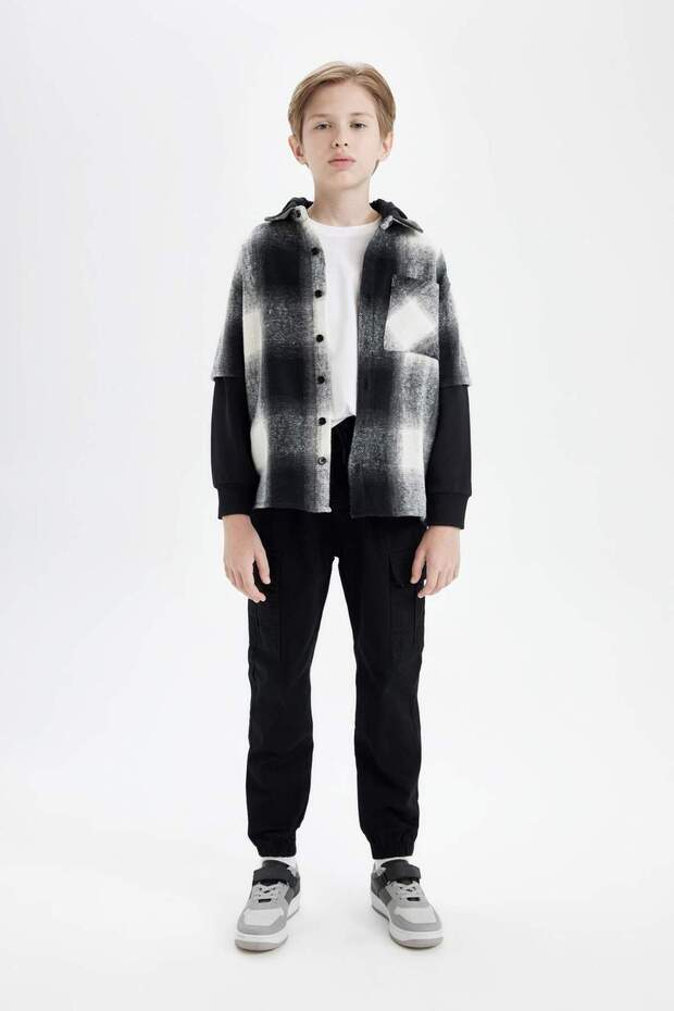 Erkek Çocuk Oversize Geniş Kalıp Kapüşonlu Flanel Uzun Kollu Gömlek C7510A824WN - 5