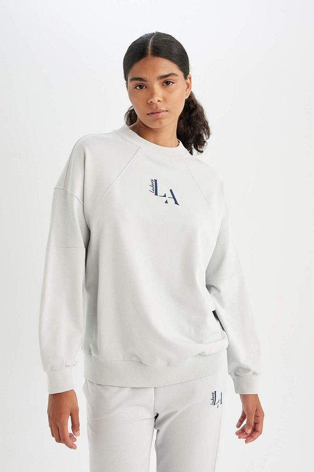 DeFactoFit NBA Los Angeles Lakers Oversize Geniş Kalıp Bisiklet Yaka Sweatshirt C8103AX24AU - 3