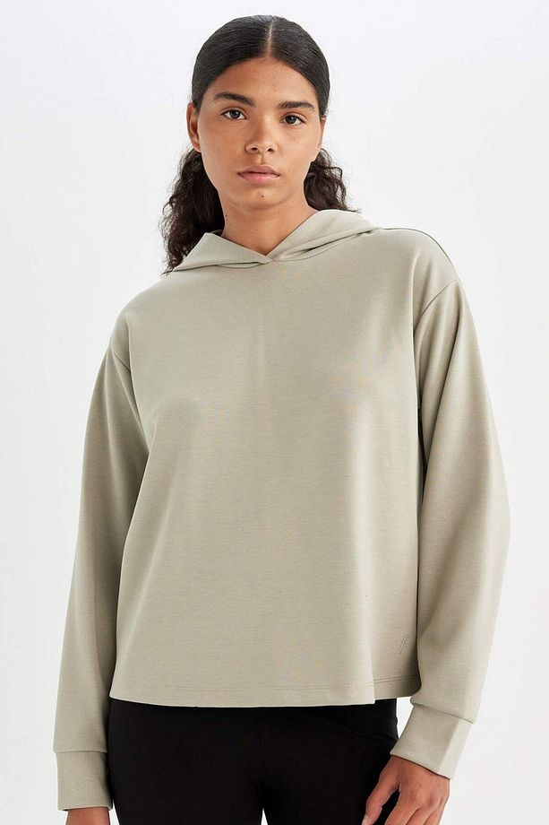 DeFactoFit Standart Fit Kapüşonlu Skuba Dalgıç Kumaş Sporcu Basic Düz Sweatshirt A5626AX24AU - 1