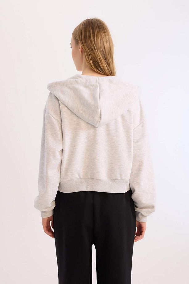 Coool Standart Fit Kapüşonlu Basic Düz Kanguru Cepli Fermuarlı Sweatshirt Z7069AZ24WN - 7