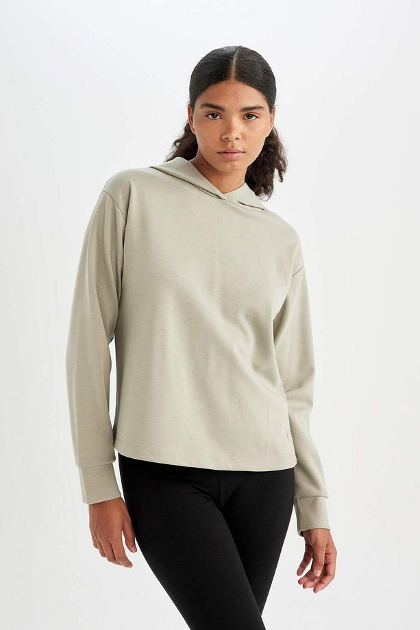 DeFactoFit Standart Fit Kapüşonlu Skuba Dalgıç Kumaş Sporcu Basic Düz Sweatshirt A5626AX24AU - 3