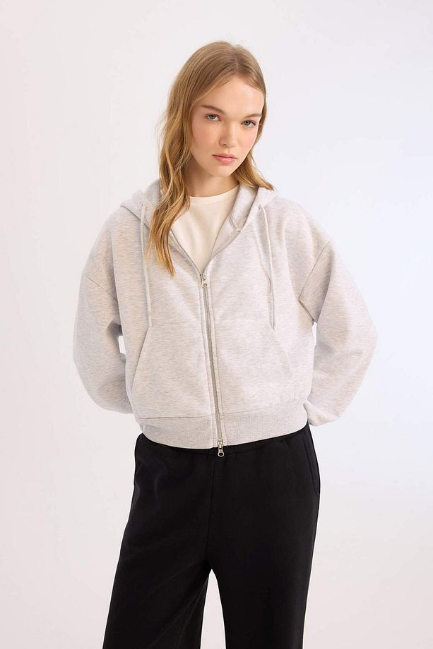 Coool Standart Fit Kapüşonlu Basic Düz Kanguru Cepli Fermuarlı Sweatshirt Z7069AZ24WN - 3