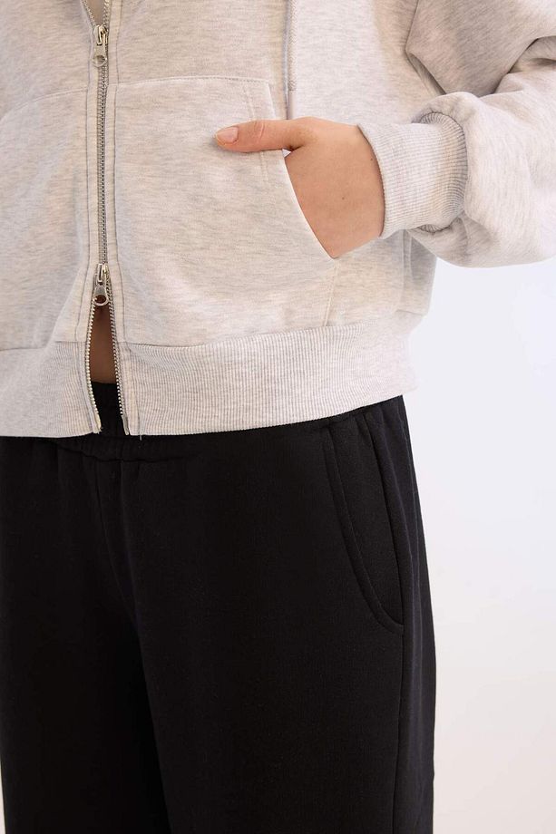 Coool Standart Fit Kapüşonlu Basic Düz Kanguru Cepli Fermuarlı Sweatshirt Z7069AZ24WN - 6