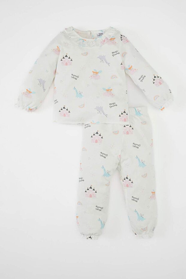 Baby Girl Pajama Set Printed Long Sleeve Top Elastic Waist Long Bottom Combed Cotton D1799A524Au