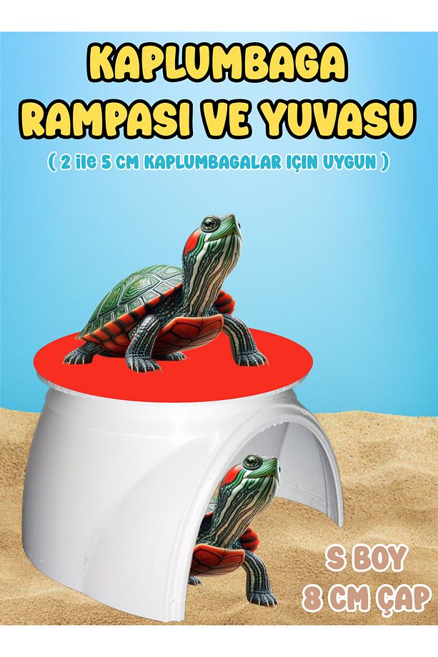 2'si 1 Arada Kaplumbağa Rampası ve Yuvası ( S BOY - Karışık Renkte ) Kaplumbaga Kayası - 1