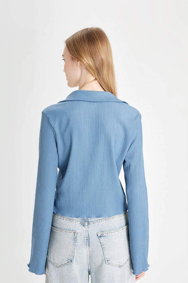 Coool Fitted Basic Düz Düğmeli Uzun Kollu Crop Siyah Gömlek A0012AX24AU - 6