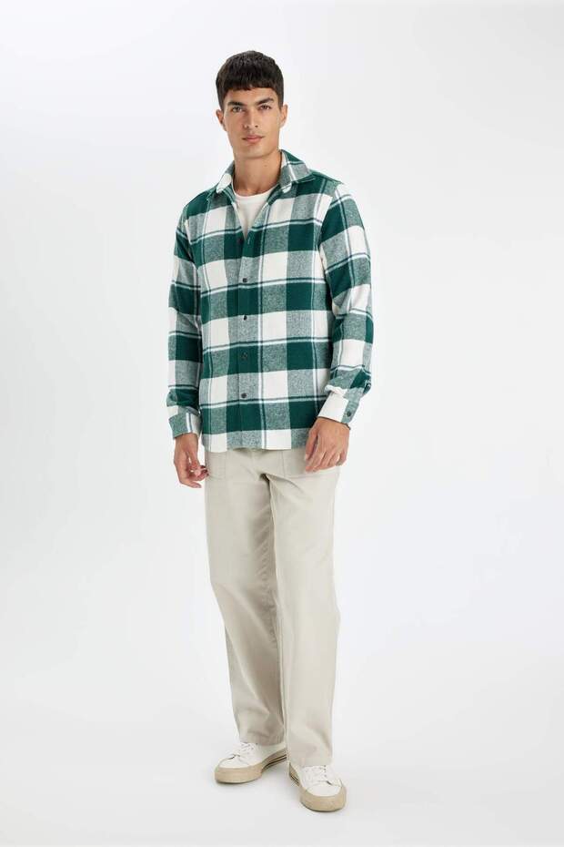 Regular Fit Düğmeli Kareli Oduncu Flanel Uzun Kollu Gömlek D4283AX24WN - 2