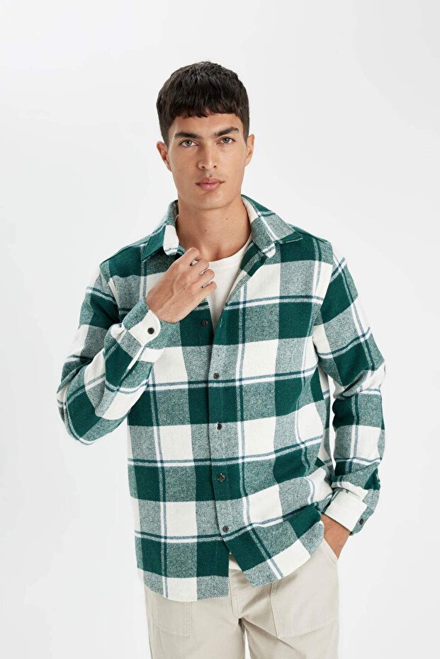 Regular Fit Düğmeli Kareli Oduncu Flanel Uzun Kollu Gömlek D4283AX24WN - 3
