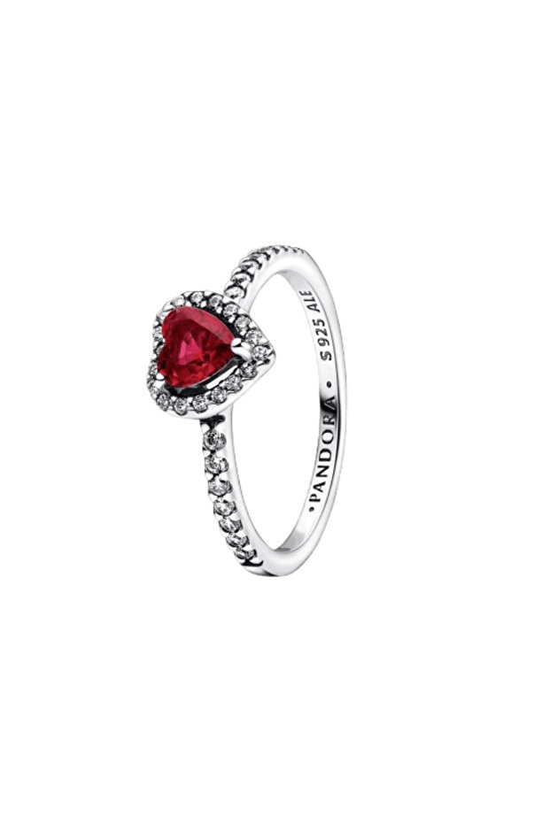Red Heart Silver Ring - 7 - 1