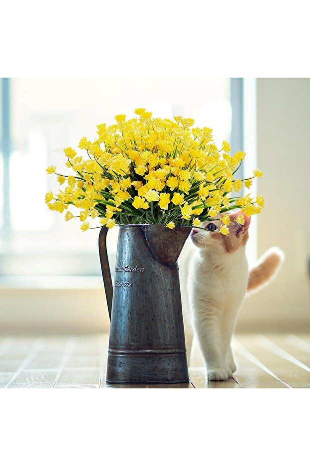 6lı Set Yapay Çiçek Sazlı Lotus Sarı Renk 7 Dal Plastik 30cm - 5