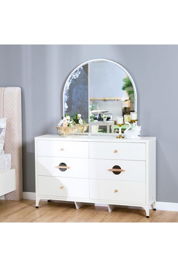 New Aloha Dresser with Mirror - White/Golden - Stylish Bedroom Storage - 2-Year Warranty
