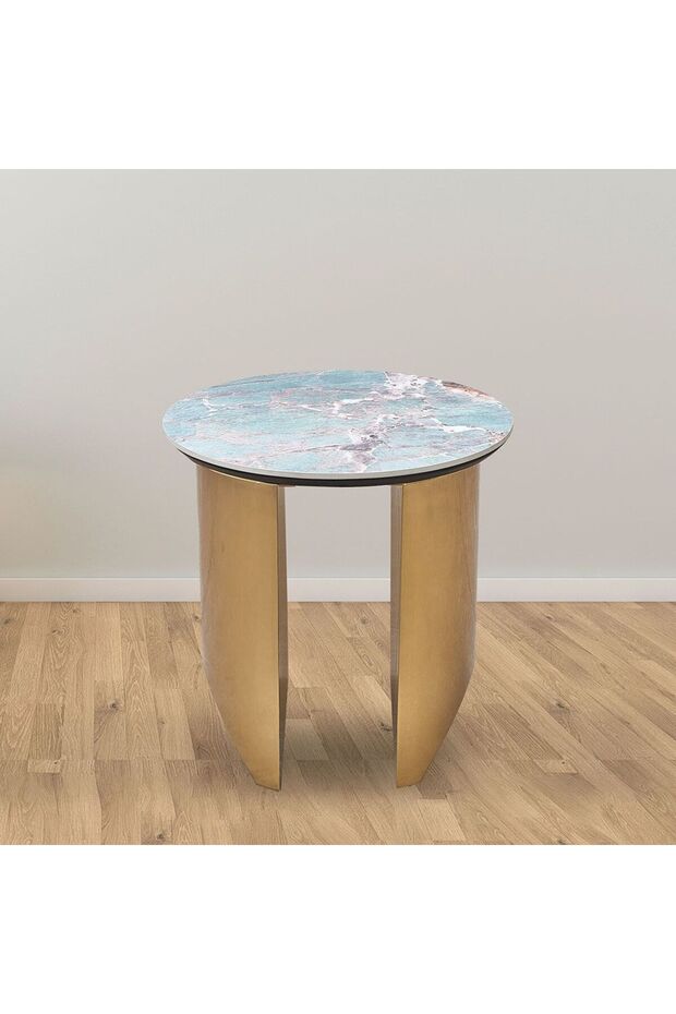 Conley Sintered Stone Round End Table – Green & Gold Luxury Accent Table with 2-Year Warranty