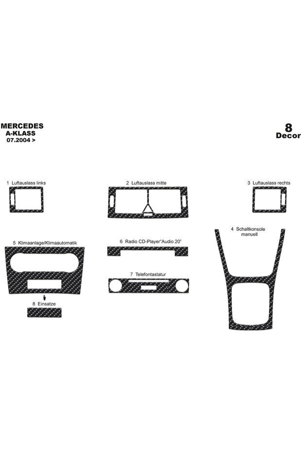 Mercedes A/B Series Console-Torpedo Trim 2004 8 Pieces