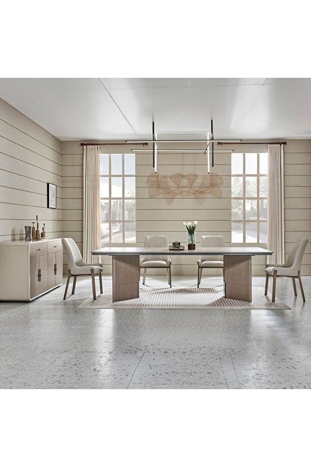 Libra 1 + 8 Dining Set - Dining Table - Light Brown/Beige
