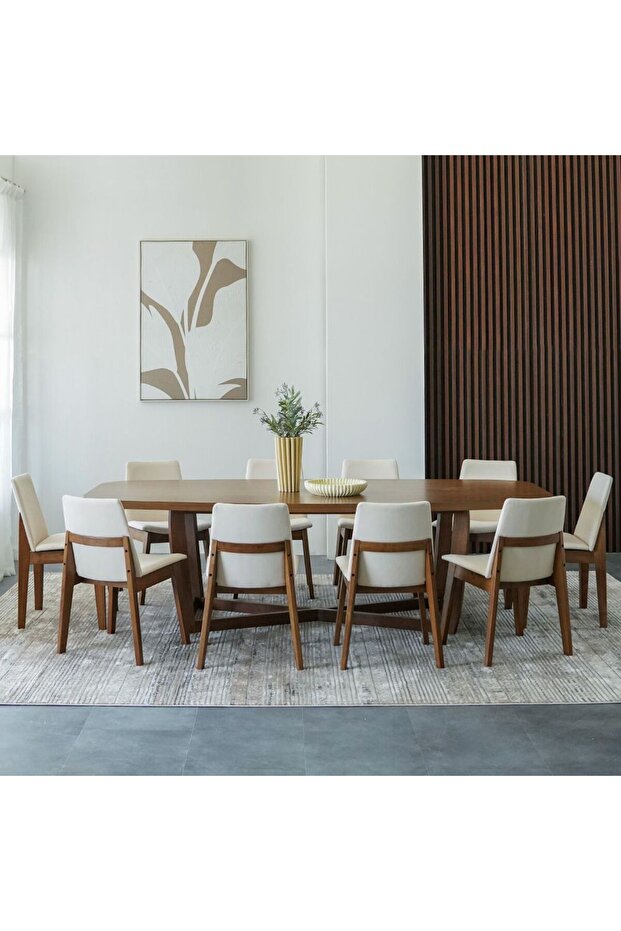 Artilla 1 + 10 Seater Wooden Dining Set - Walnut/Beige