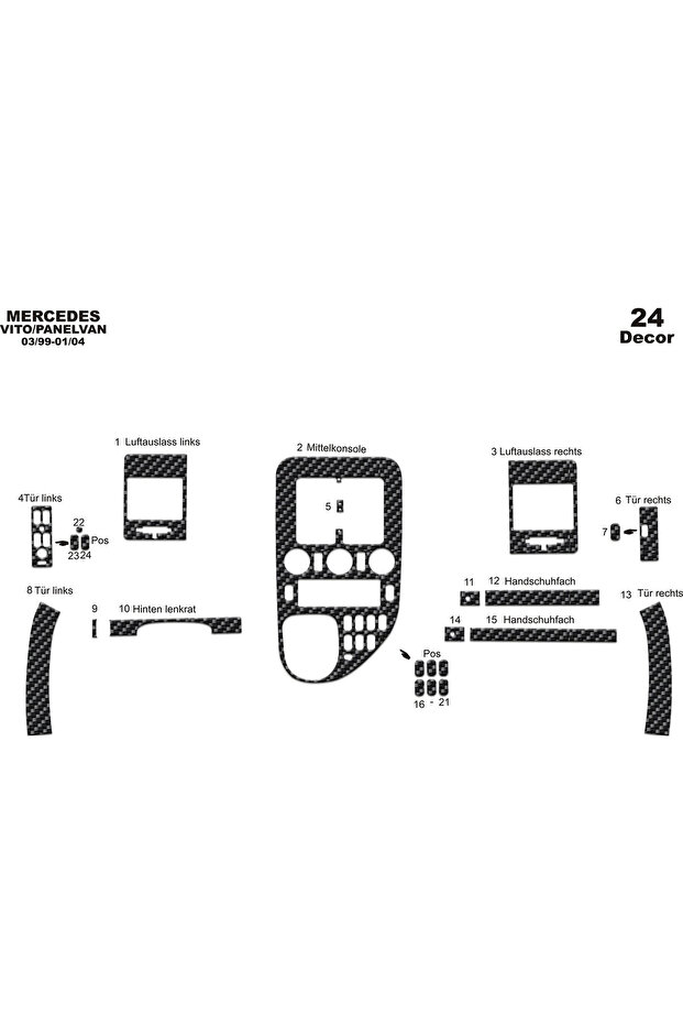 Mercedes Vito Panel Van Console-Dashboard Trim 1999-2004 24 Pieces